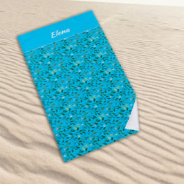 Waterverf Patroon Groen Bladnaam Hemelsblauw Strandlaken