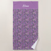 Waterverf Patroon Groen Bladnaam Lavendel Strandlaken (Voorkant)