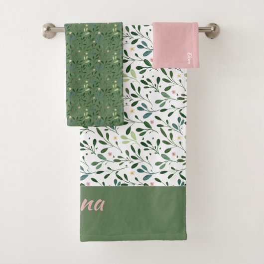 Waterverf Patroon Groen Bladnaam Roze Bad Handdoek (Insitu)