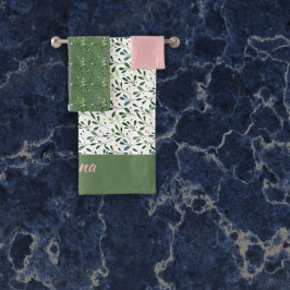 Waterverf Patroon Groen Bladnaam Roze Bad Handdoek