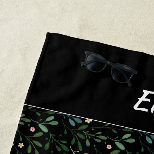 Waterverf Patroon Groen Bladnaam Zwart Strandlaken (In situ)