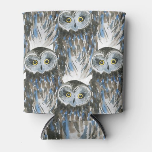Waterverf patroon, grote uil afbeelding blikjeskoeler (Voorkant)