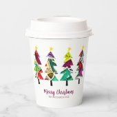 Waterverf Patroon Kerstbomen Papieren Bekers (Achterkant)