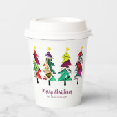Waterverf Patroon Kerstbomen Papieren Bekers (Voorkant)