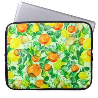 waterverf patroon - Lemon tak met fl Laptop Sleeve