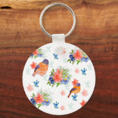 Waterverf patroon met flesjes bloemen en vogels sleutelhanger (Achterkant)