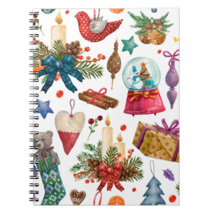 Waterverf Patroon met kerstversiering met Vintage Notitieboek