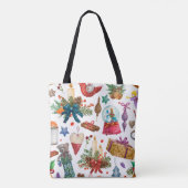 Waterverf Patroon met kerstversiering met Vintage Tote Bag (Achterkant)