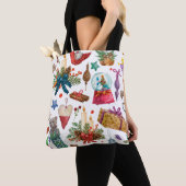 Waterverf Patroon met kerstversiering met Vintage Tote Bag (Dichtbij)
