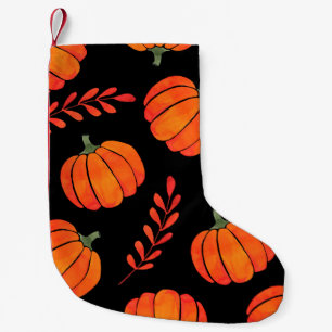 Waterverf patroon met oranje pompoen kleine kerstsok