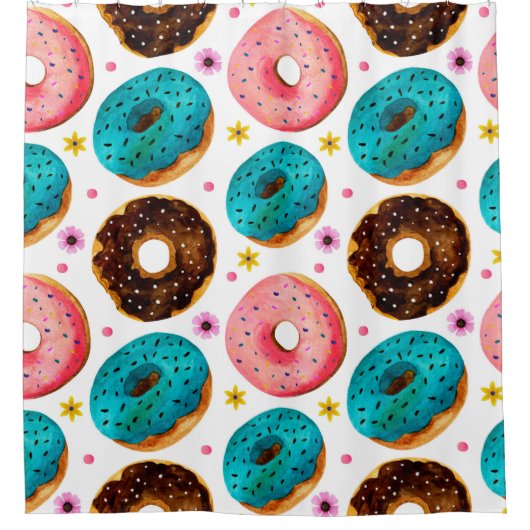 Waterverf patroon met roze, blauw en chocolade d douchegordijn (Voorkant)