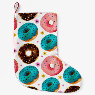 Waterverf patroon met roze, blauw en chocolade d kleine kerstsok