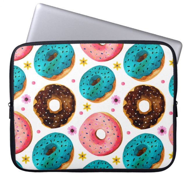 Waterverf patroon met roze, blauw en chocolade d laptop sleeve (Voorkant)