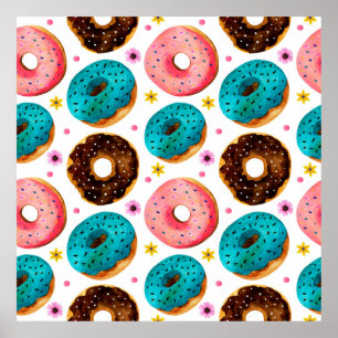 Waterverf patroon met roze, blauw en chocolade d poster