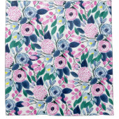 Waterverf patroon van de zoete roze Navy Flowers Douchegordijn (Voorkant)