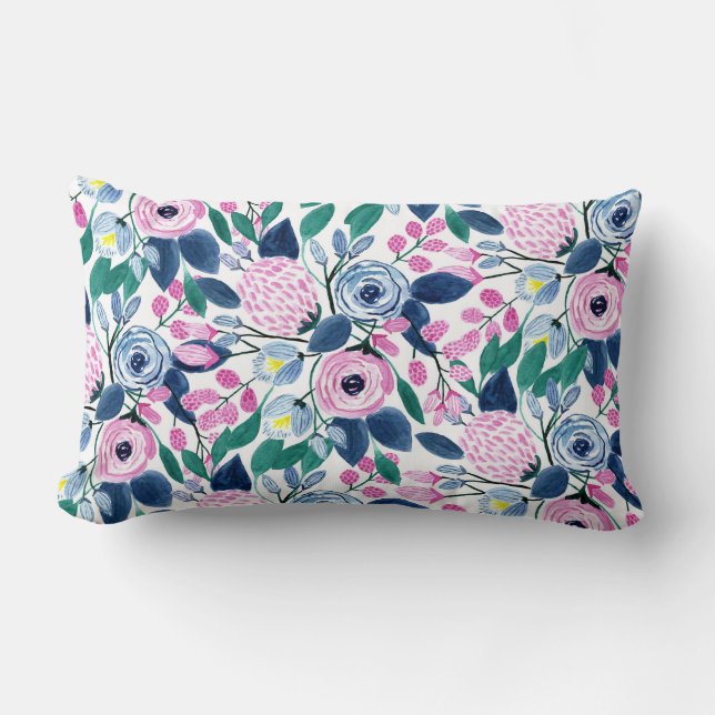 Waterverf patroon van de zoete roze Navy Flowers Kussen (Voorkant)