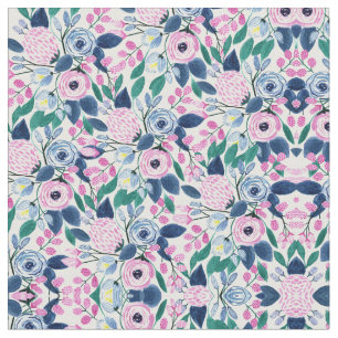 Waterverf patroon van de zoete roze Navy Flowers Stof