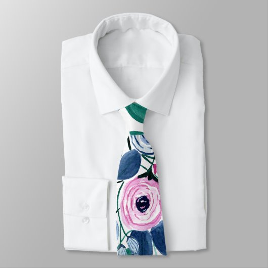 Waterverf patroon van de zoete roze Navy Flowers Stropdas (Gebonden)