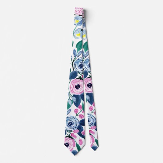 Waterverf patroon van de zoete roze Navy Flowers Stropdas (Voorkant)