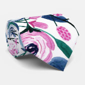 Waterverf patroon van de zoete roze Navy Flowers Stropdas (Opgerold)