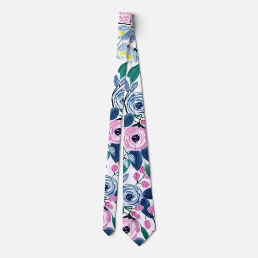 Waterverf patroon van de zoete roze Navy Flowers Stropdas (Achterkant)