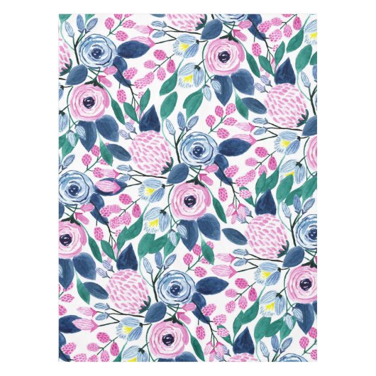Waterverf patroon van de zoete roze Navy Flowers Tafelkleed (Voorkant)