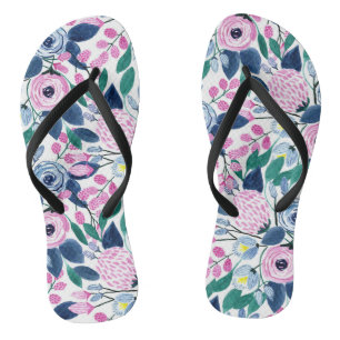 Waterverf patroon van de zoete roze Navy Flowers Teenslippers