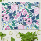 Waterverf patroon van de zoete roze Navy Flowers Theedoek (Gevouwen)
