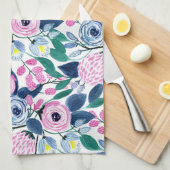 Waterverf patroon van de zoete roze Navy Flowers Theedoek (Quarter Fold)