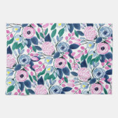 Waterverf patroon van de zoete roze Navy Flowers Theedoek (Horizontaal)