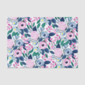 Waterverf patroon van de zoete roze Navy Flowers Tissuepapier (Voorkant)