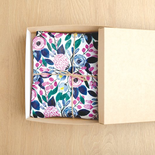 Waterverf patroon van de zoete roze Navy Flowers Tissuepapier