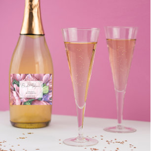 Waterverf patroonbloemen - vrijgezellenfeest sparkling wijnetiket
