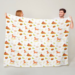 Waterverf Patroonpaarden Hoefijzers Hay Apples Fleece Deken