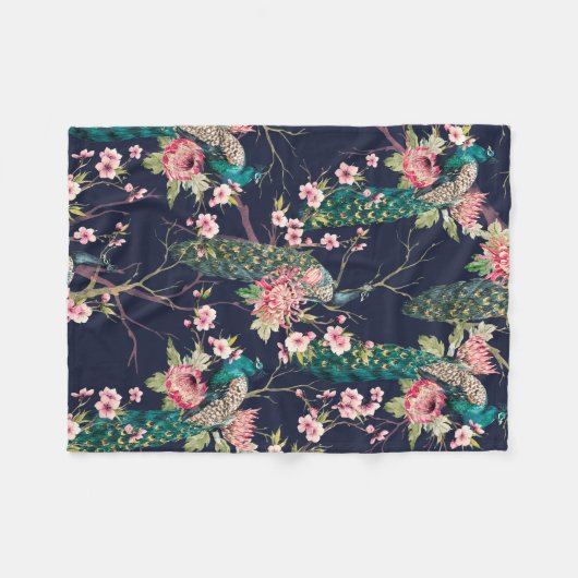 waterverf patroonpauze op een boomkerrie, bloem fleece deken (Voorkant (Horizontaal))