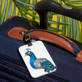 Waterverf pauw bagagelabel