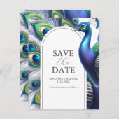 Waterverf pauw bewaar de datum bruiloft save the date (Voorkant / Achterkant)