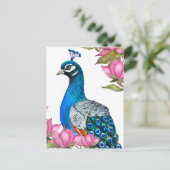 Waterverf pauw briefkaart (Staand voorkant)