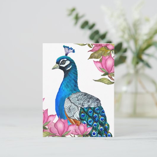 Waterverf pauw briefkaart (Staand voorkant)