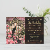 Waterverf Pauw en Bloemen Verjaardag Kaart (Staand voorkant)