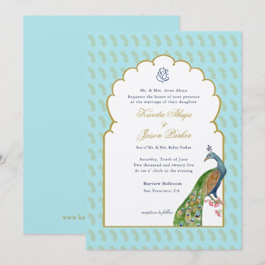 Waterverf pauw & Ganesh trouwkaart Kaart (Voorkant / Achterkant)