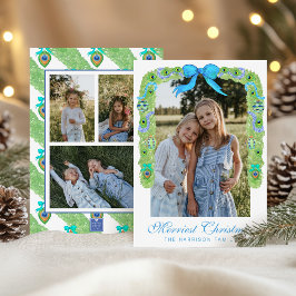 Waterverf Pauw Kerst Garland Swag Foto Feestdagenkaart