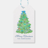 Waterverf Pauw Kerstmis Cadeaulabel (Voorkant)