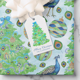 Waterverf Pauw Kerstmis Cadeaulabel