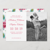 Waterverf Pauw & Rode Bloemen - Save the Date (Voorkant / Achterkant)