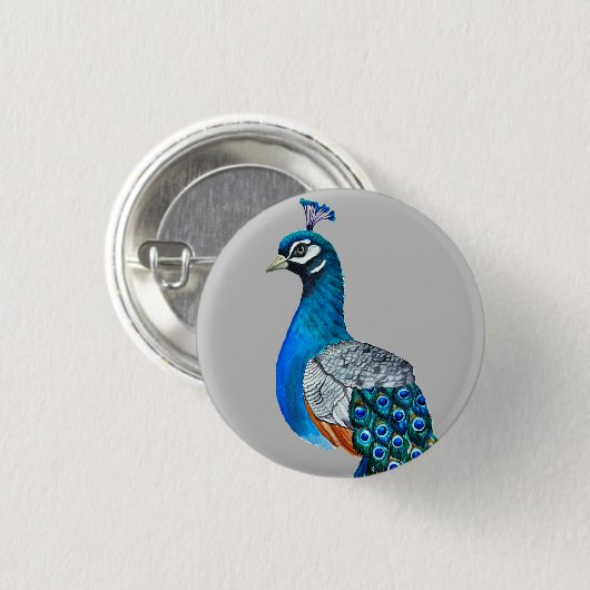 Waterverf pauw ronde button 3,2 cm (Voorkant /achterkant)