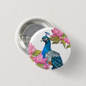 Waterverf pauw ronde button 3,2 cm (Voorkant /achterkant)