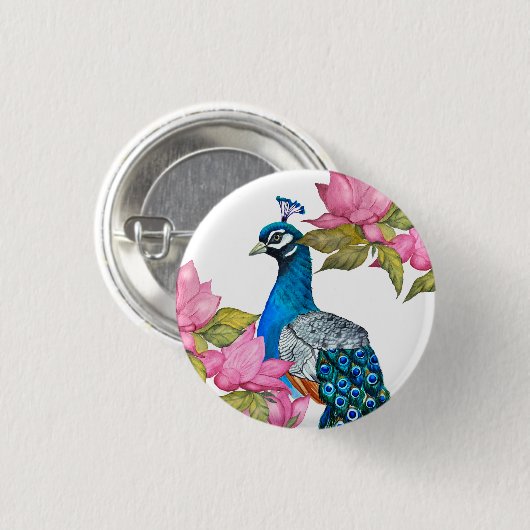 Waterverf pauw ronde button 3,2 cm (Voorkant /achterkant)