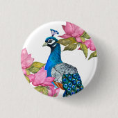 Waterverf pauw ronde button 3,2 cm (Voorkant)