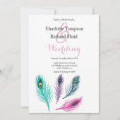 Waterverf pauw veren bruiloft kaart (Voorkant)